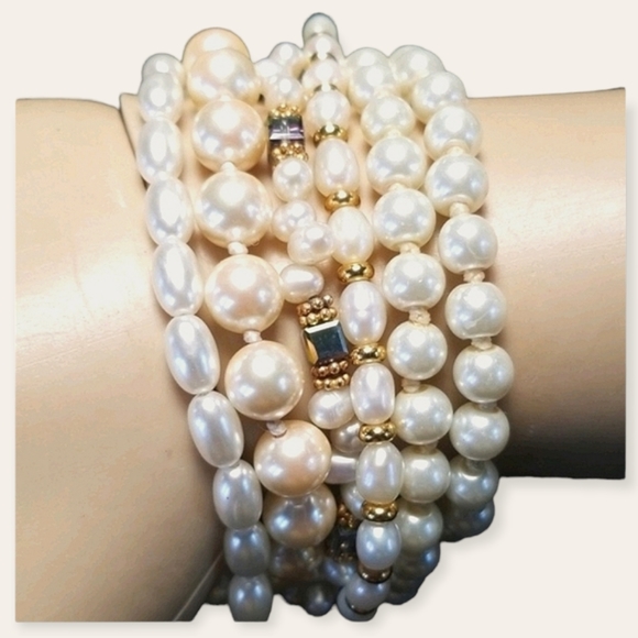 Vintage Faux Pearl Bracelet Lot Resellers Bundle 5 Piece Set - Picture 4 of 14